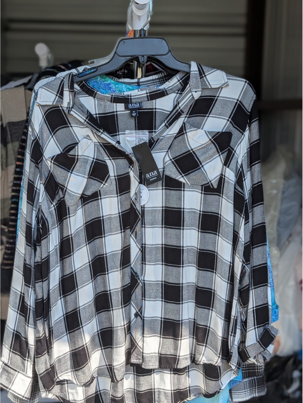 ANA black and white plaid blouse